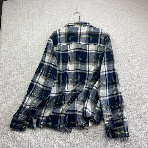 URBAN VINTAGE Snap Button Up Flannel Plaid Shirt Men SZ XXL Neon Green / Blue - Picture 11 of 14